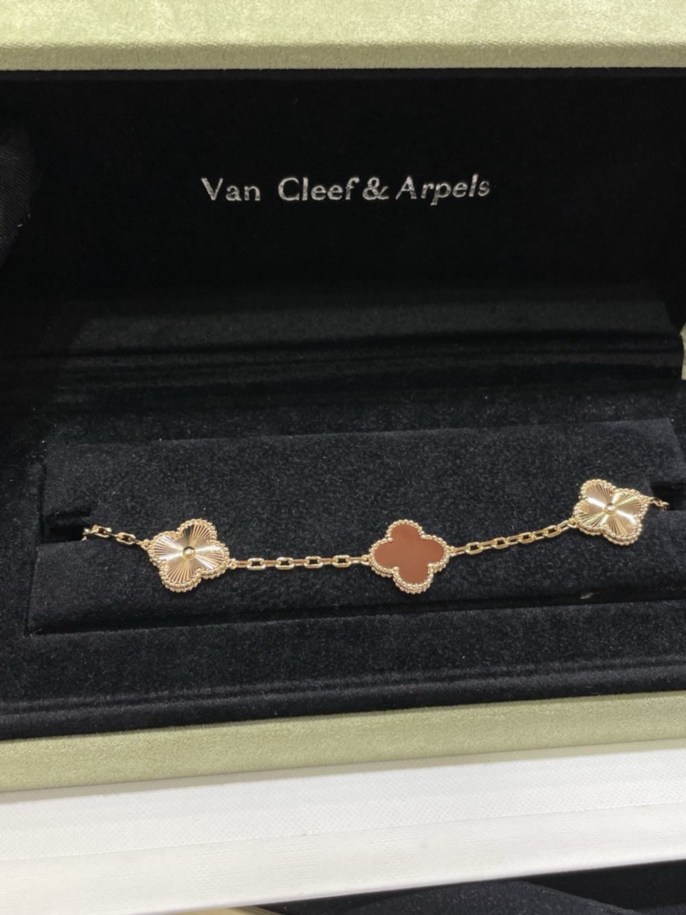 Van Cleef & Arpels Vintage Gold Clover-Link Bracelet with Red Accent